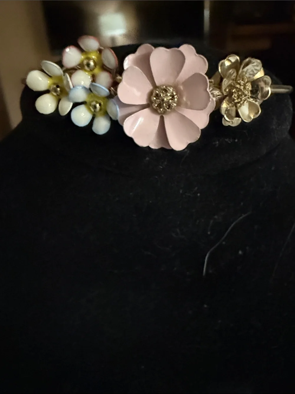 Floral Cluster Statement cuff Bracelet - Pink & White Flower Accents